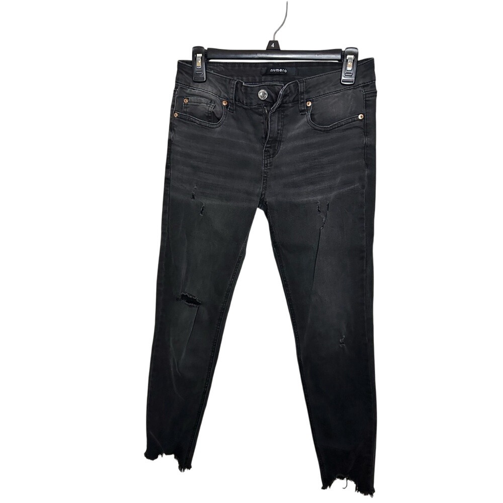 Numero Black Wash‎ Distressed Raw Hem Skinny Jeans Size 28